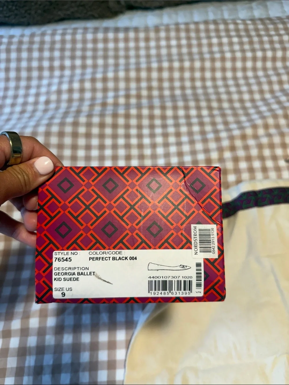Tory Burch Black Suede Logo Square-Toe Flats